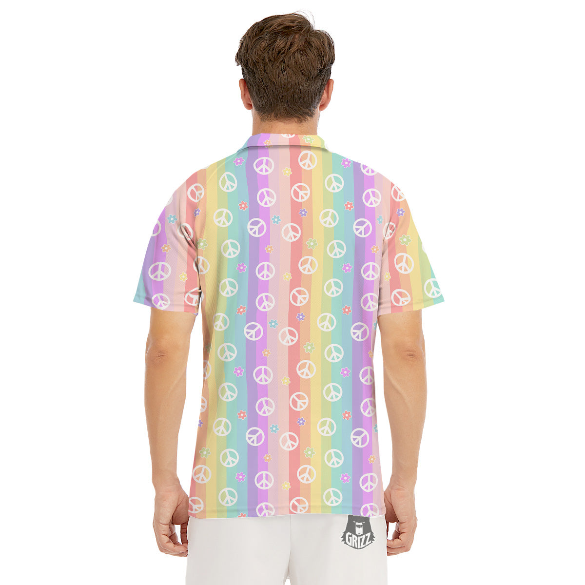 Cute Peace Symbol And Daisy Print Pattern Men's Golf Shirts-grizzshop