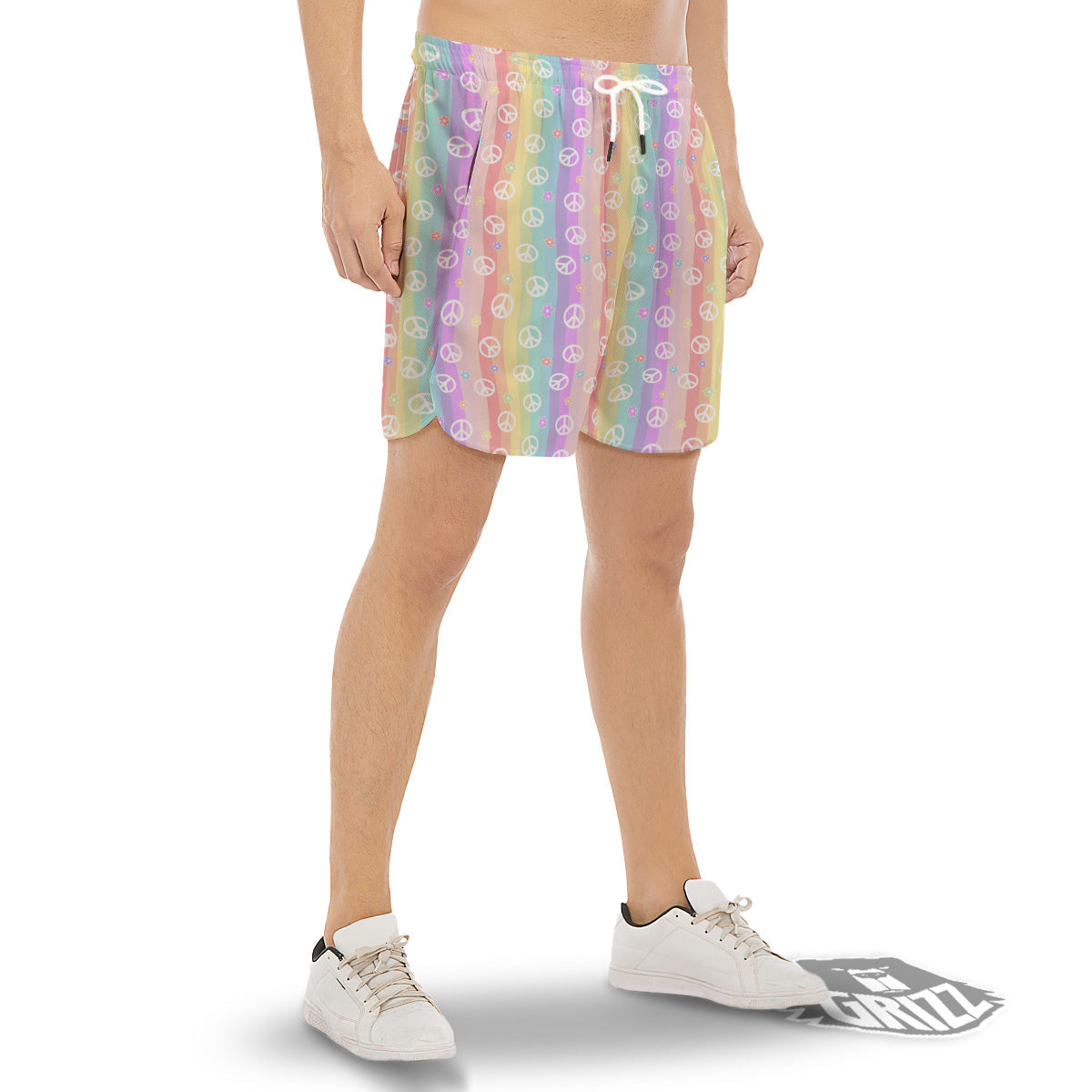 Cute Peace Symbol And Daisy Print Pattern Men's Gym Shorts-grizzshop