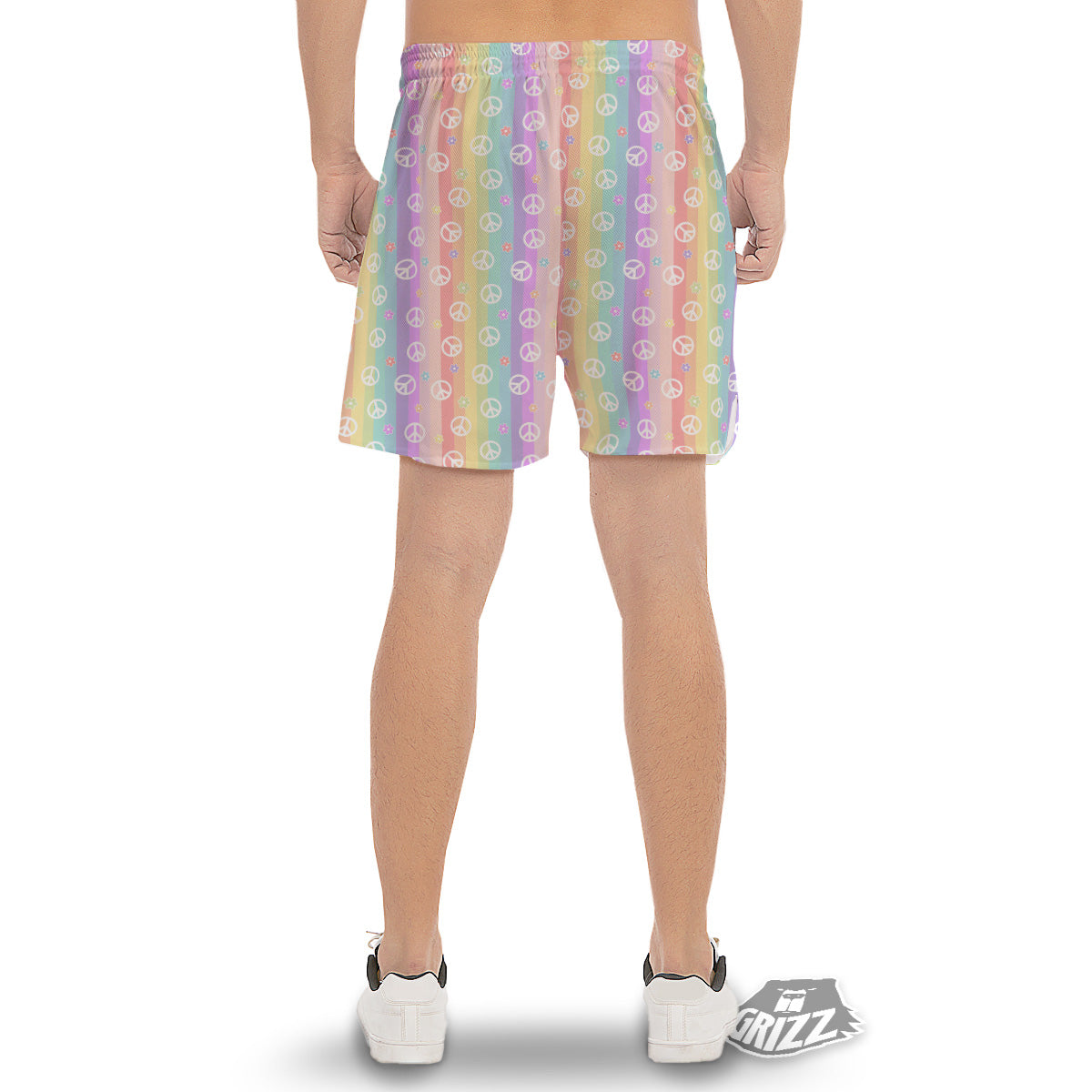 Cute Peace Symbol And Daisy Print Pattern Men's Gym Shorts-grizzshop
