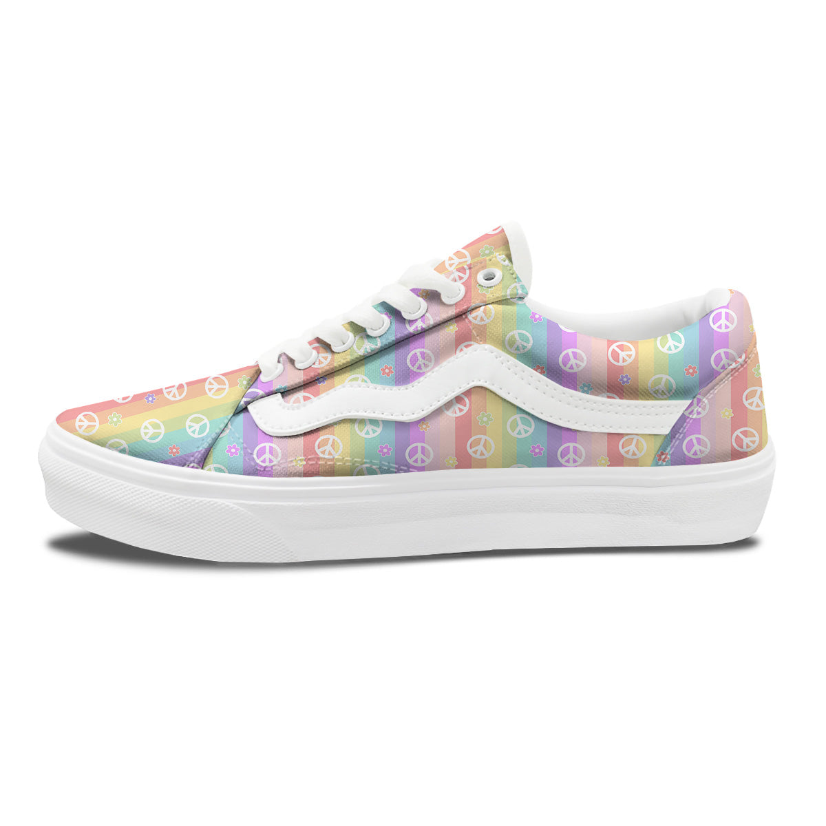 Cute Peace Symbol And Daisy Print Pattern Skate Shoes-grizzshop
