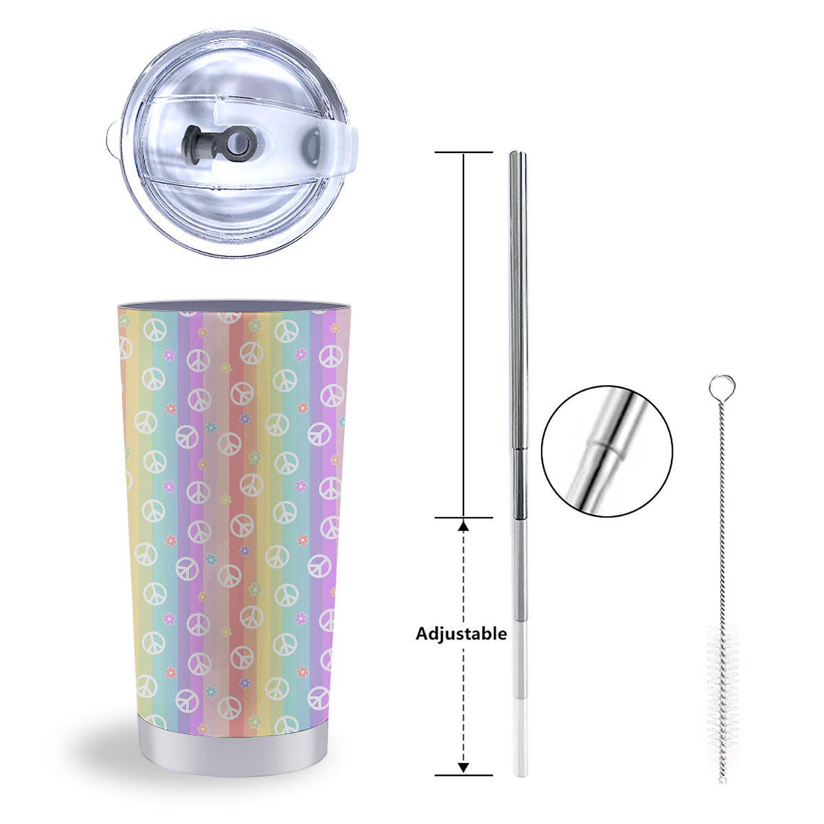 Cute Peace Symbol And Daisy Print Pattern Tumbler-grizzshop