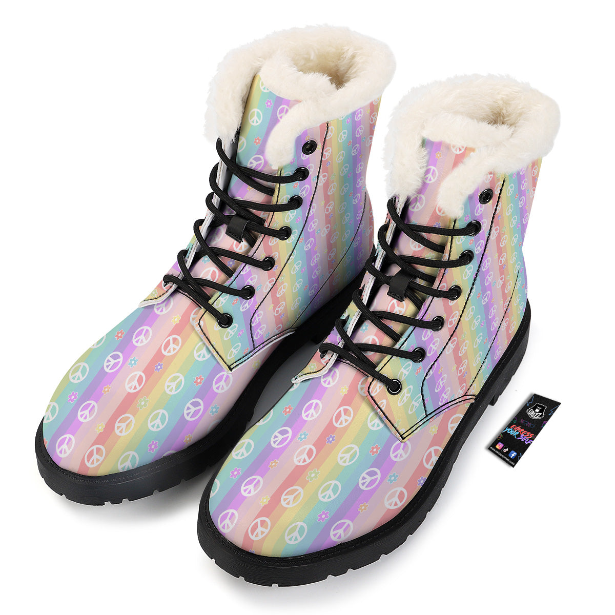 Cute Peace Symbol And Daisy Print Pattern Winter Boots-grizzshop