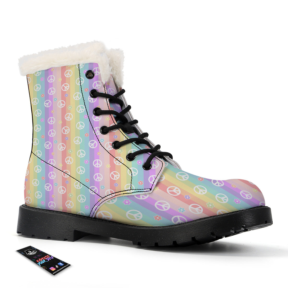Cute Peace Symbol And Daisy Print Pattern Winter Boots-grizzshop