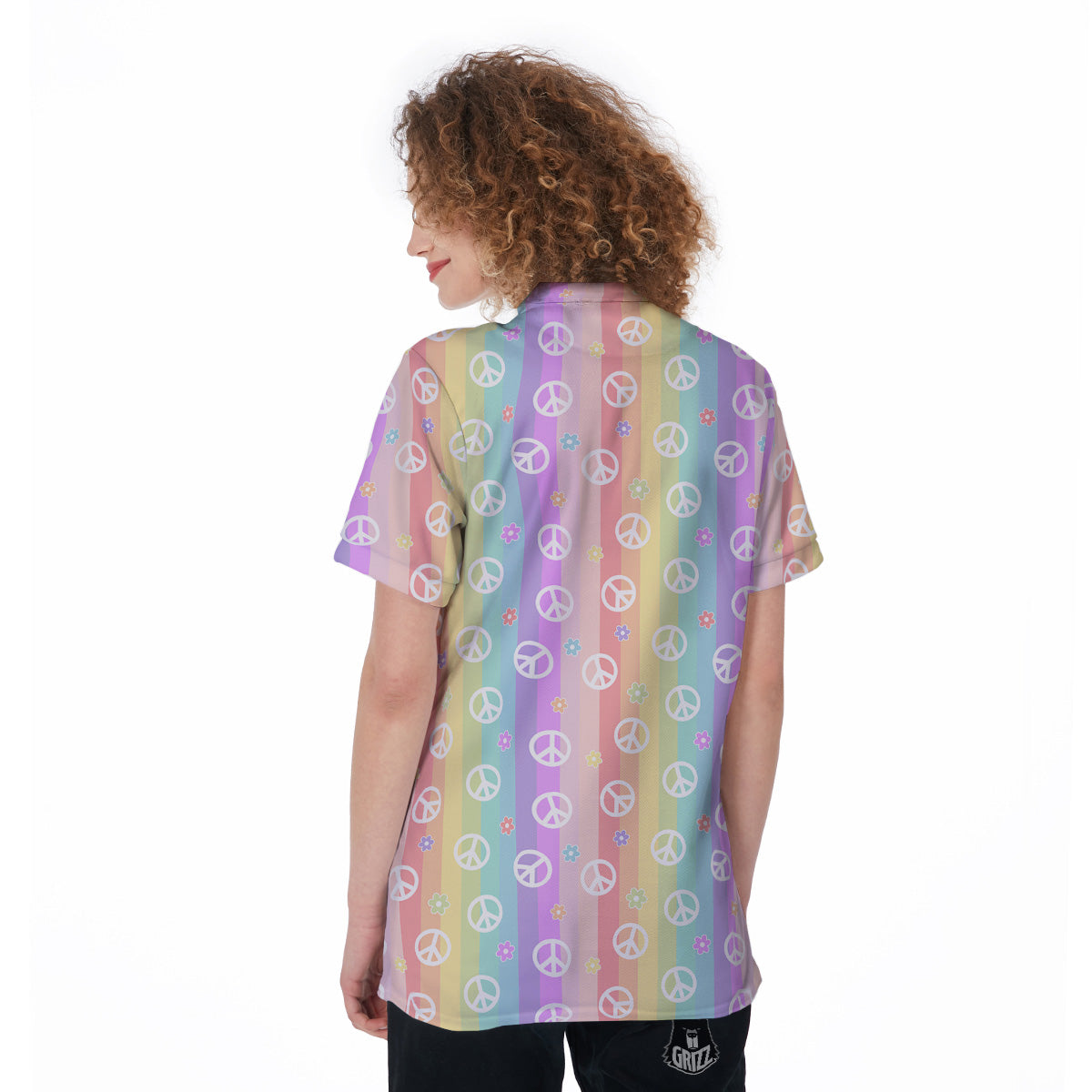 Cute Peace Symbol And Daisy Print Pattern Women's Golf Shirts-grizzshop