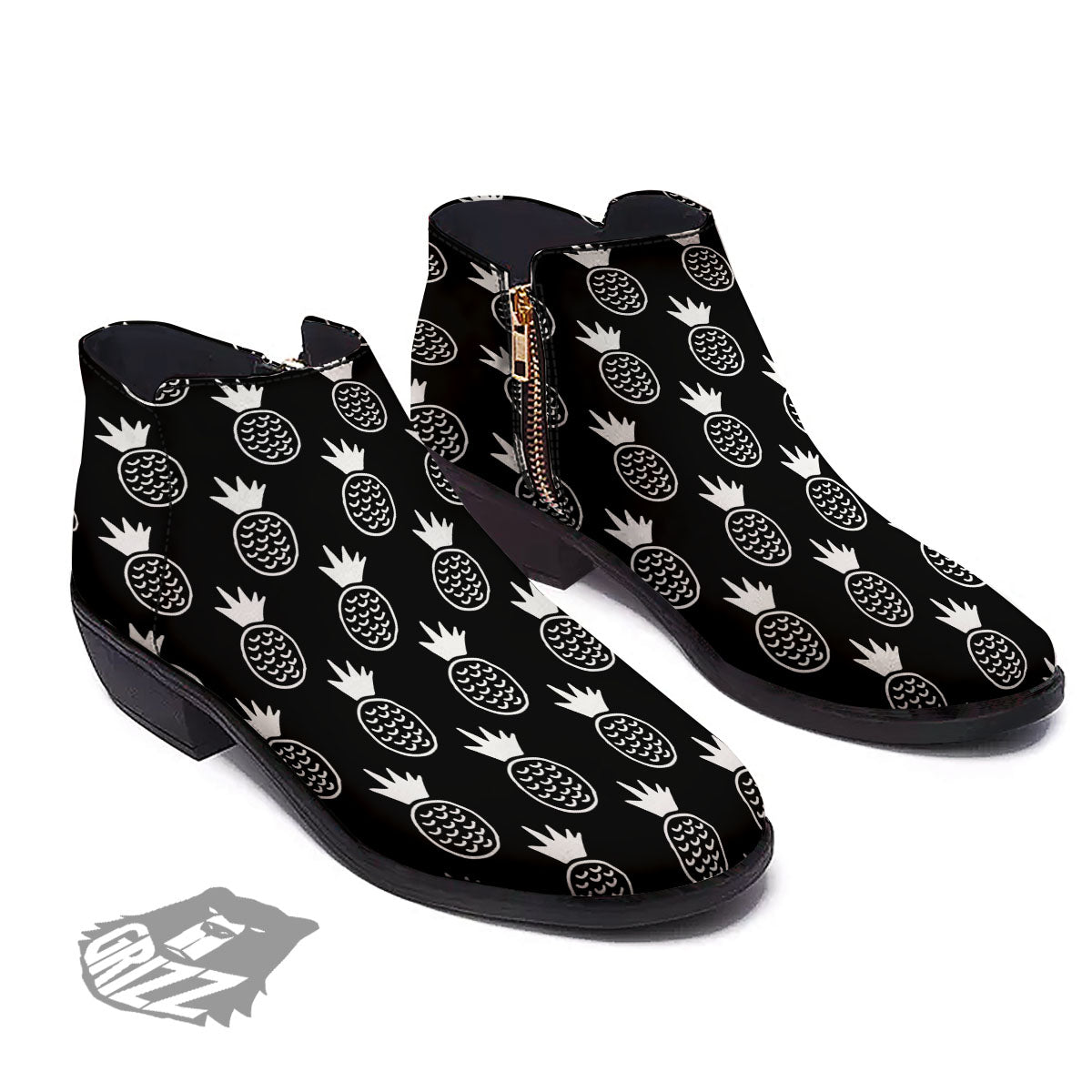Cute Pineapple Black Print Pattern Ankle Boots-grizzshop