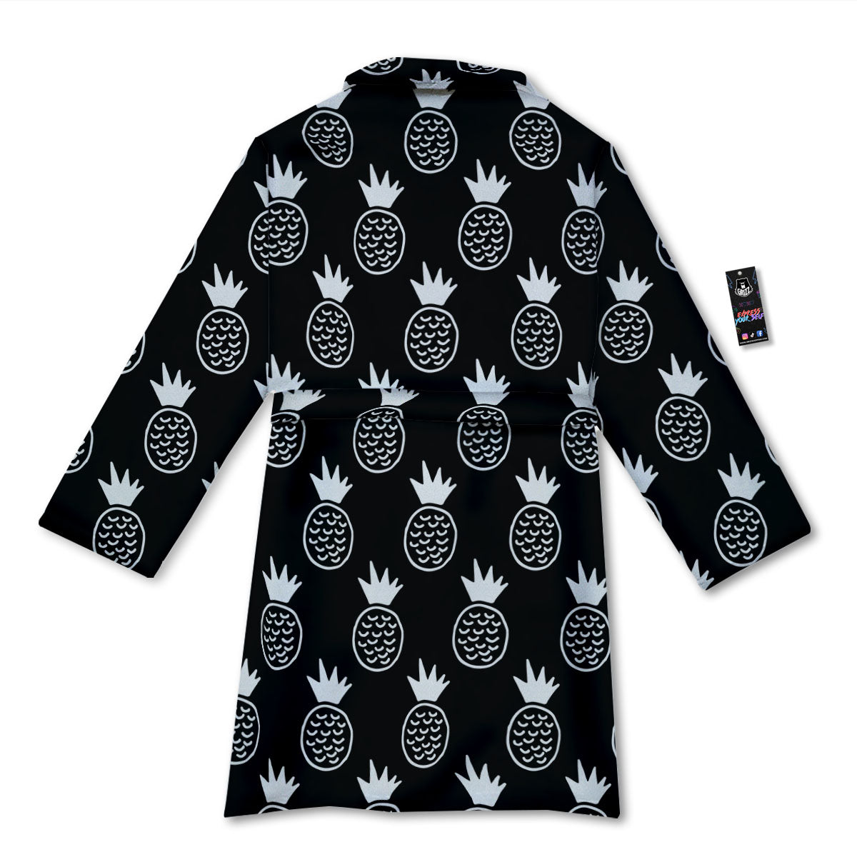 Cute Pineapple Black Print Pattern Bathrobe-grizzshop