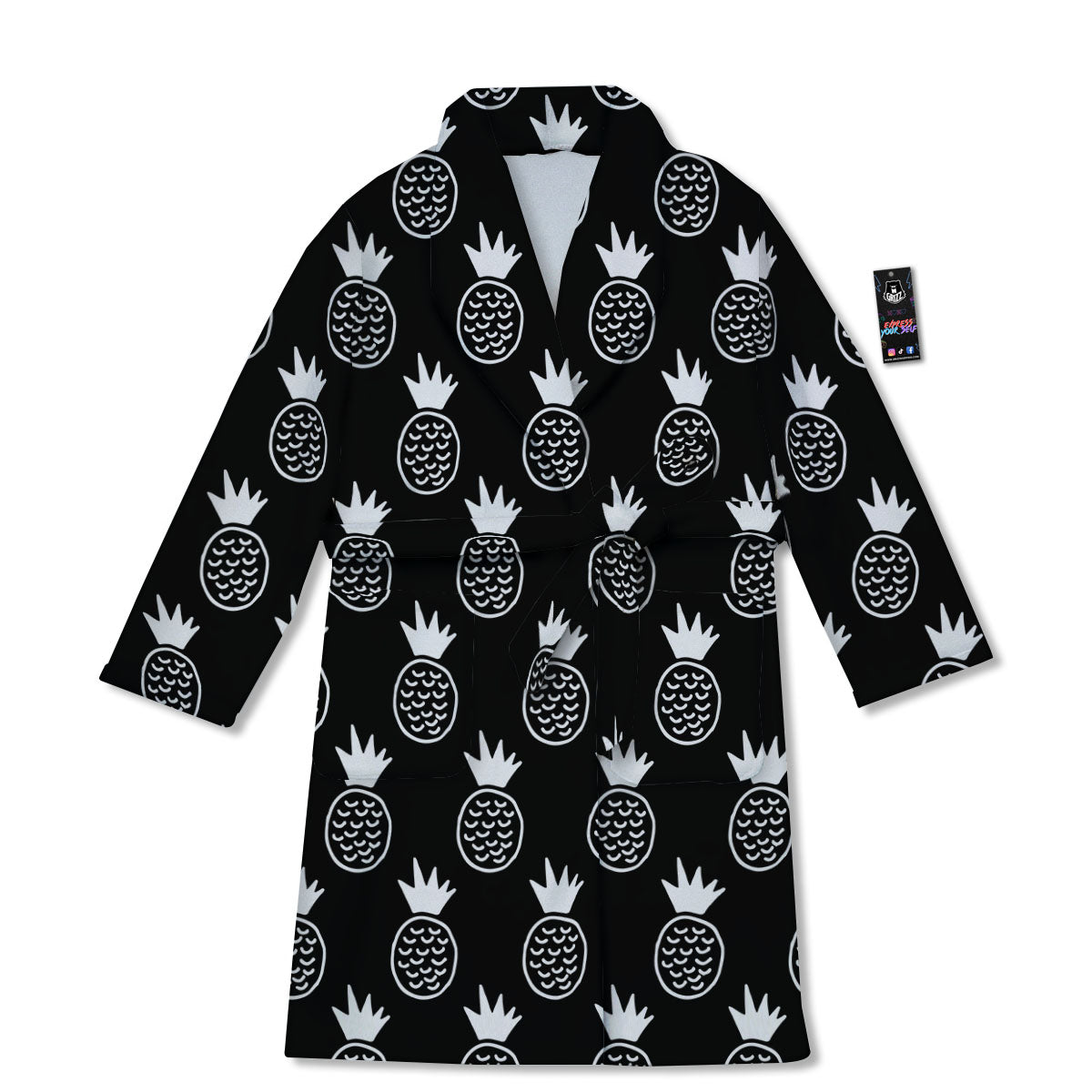 Cute Pineapple Black Print Pattern Bathrobe-grizzshop