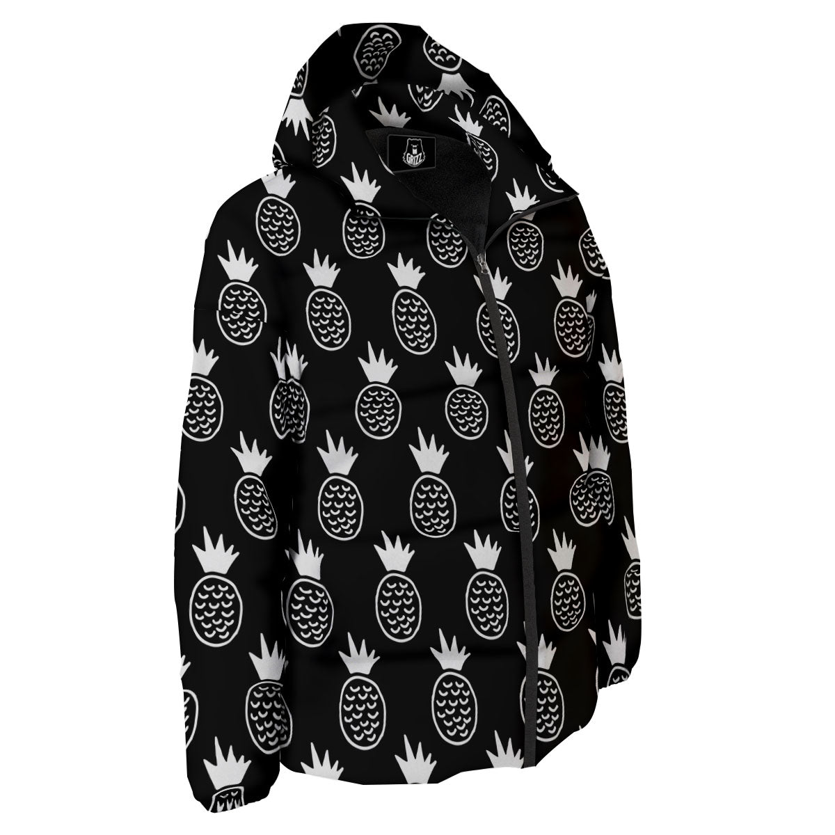 Cute Pineapple Black Print Pattern Down Jacket-grizzshop