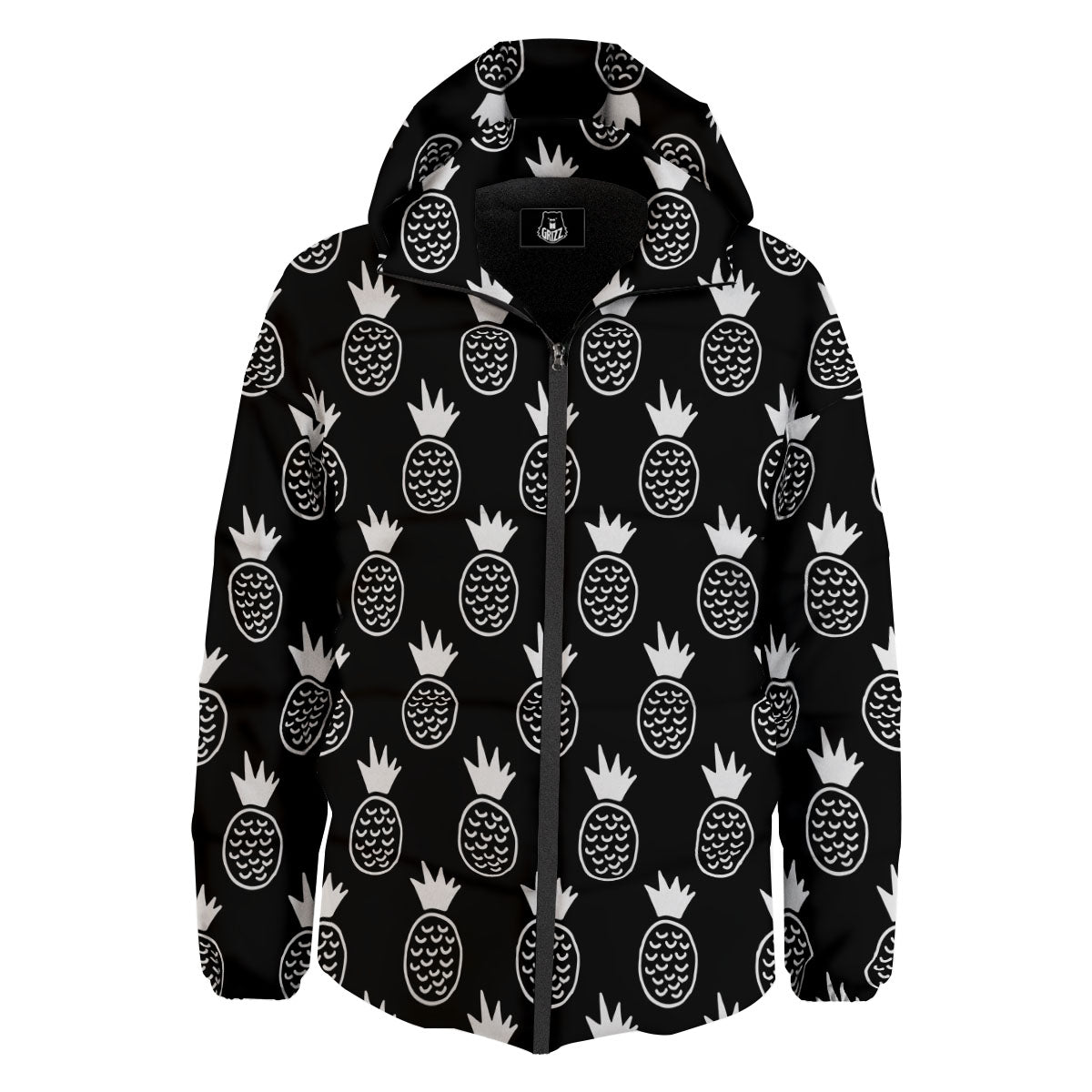 Cute Pineapple Black Print Pattern Down Jacket-grizzshop