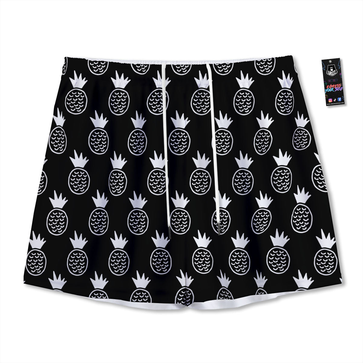 Cute Pineapple Black Print Pattern Mesh Shorts-grizzshop