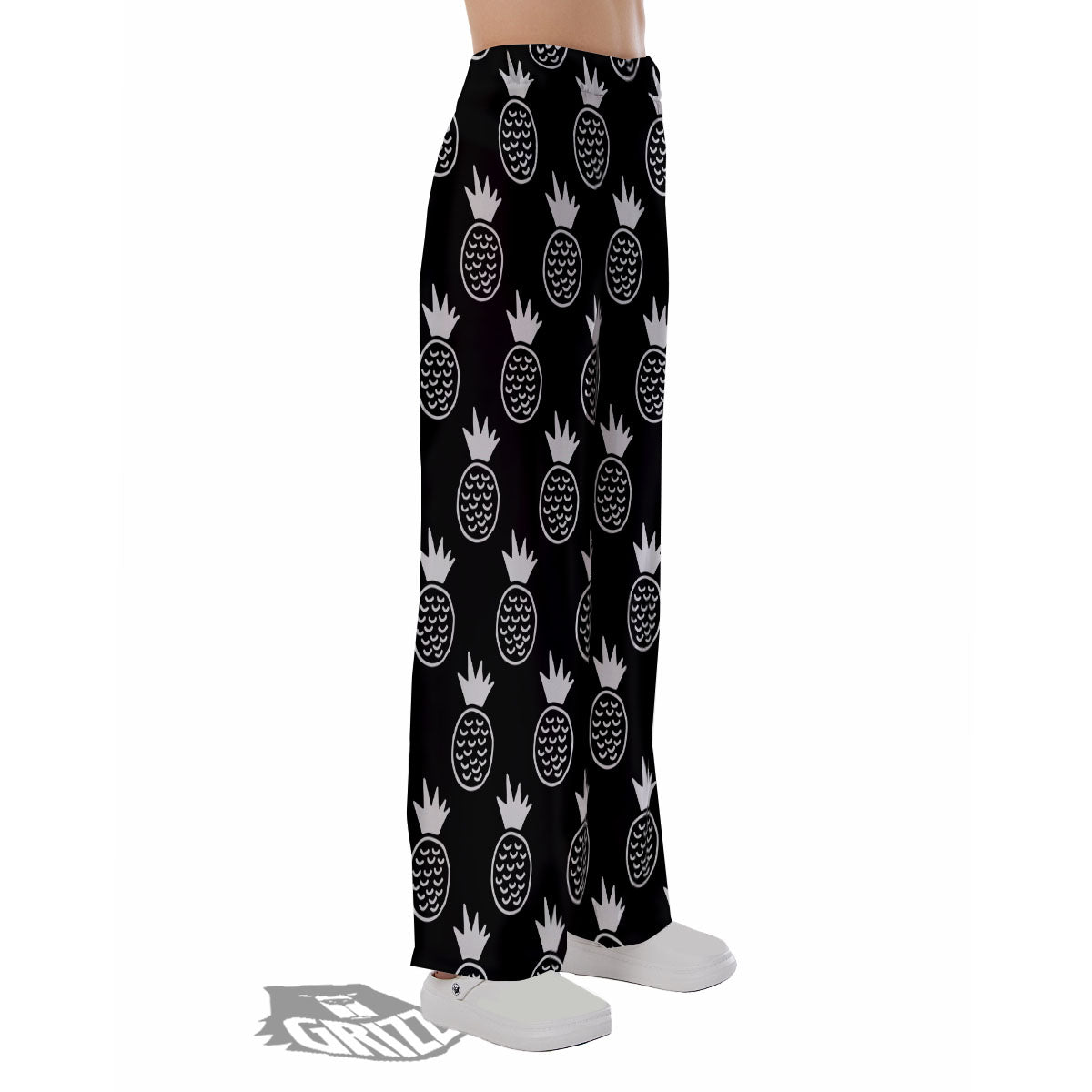 Cute Pineapple Black Print Pattern Pajama Pants-grizzshop