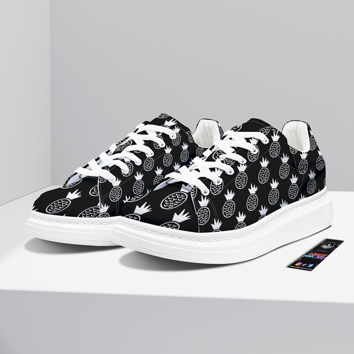 Cute Pineapple Black Print Pattern Platform Shoes-grizzshop