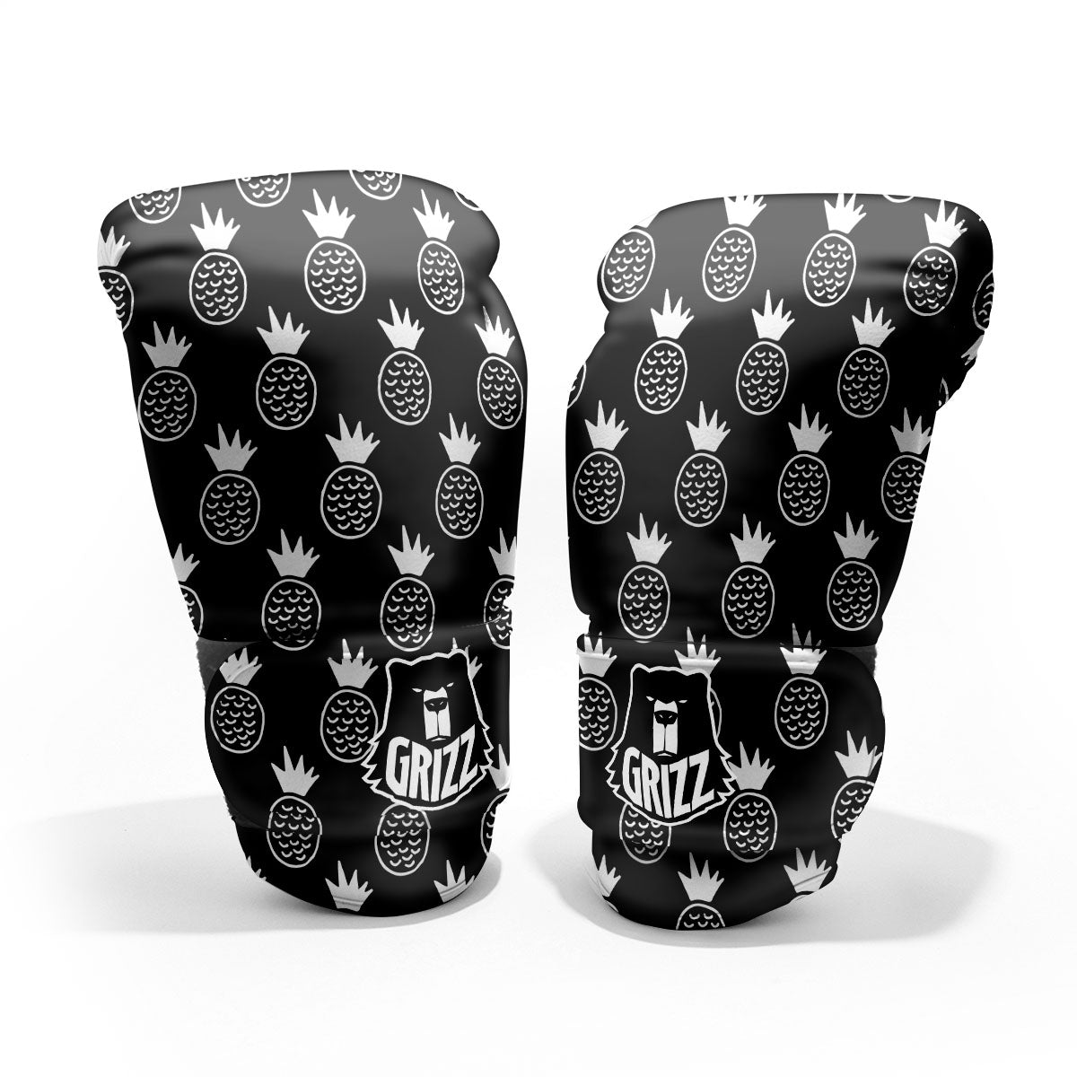 Cute Pineapple Black Print Pattern Sparring Gloves-grizzshop