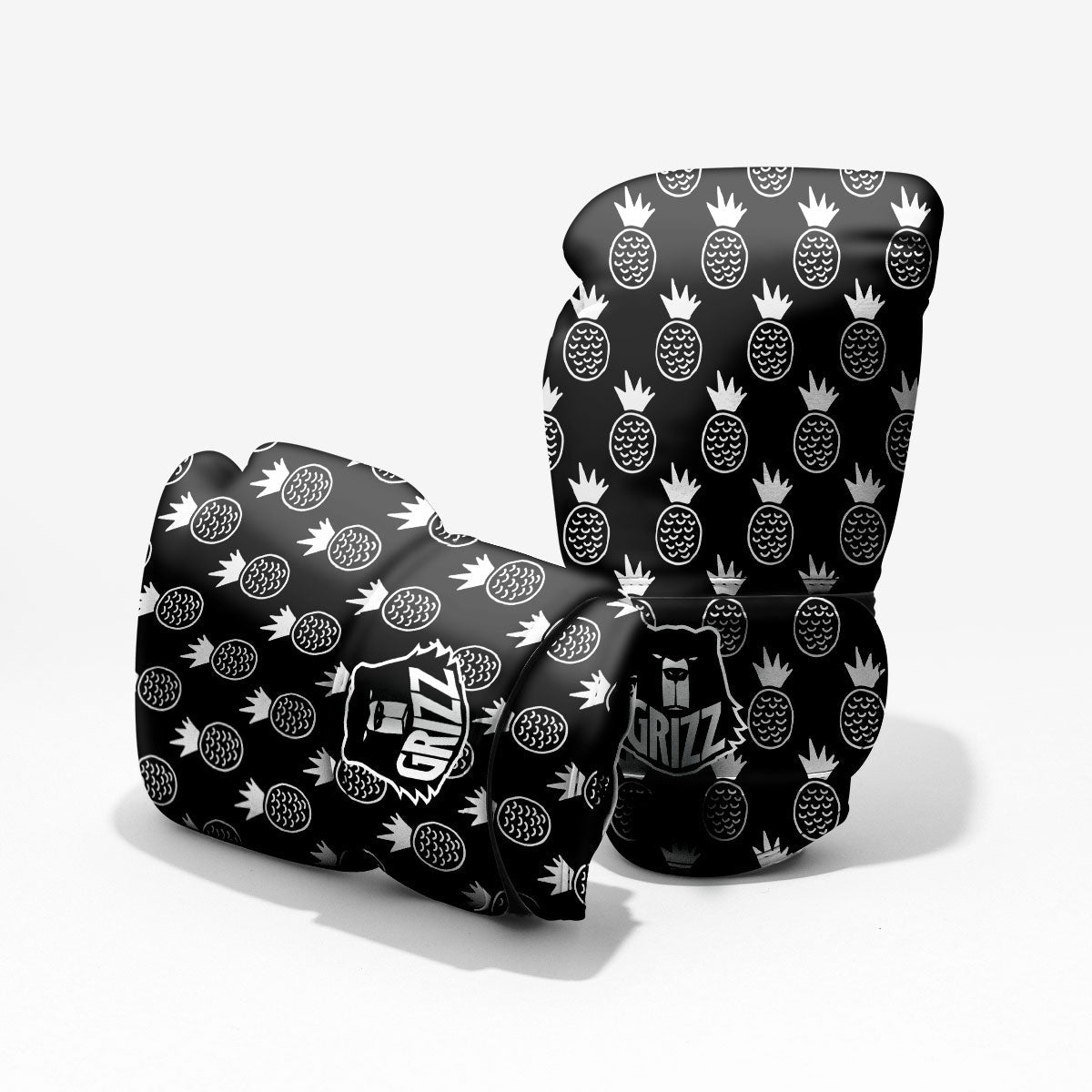 Cute Pineapple Black Print Pattern Sparring Gloves-grizzshop