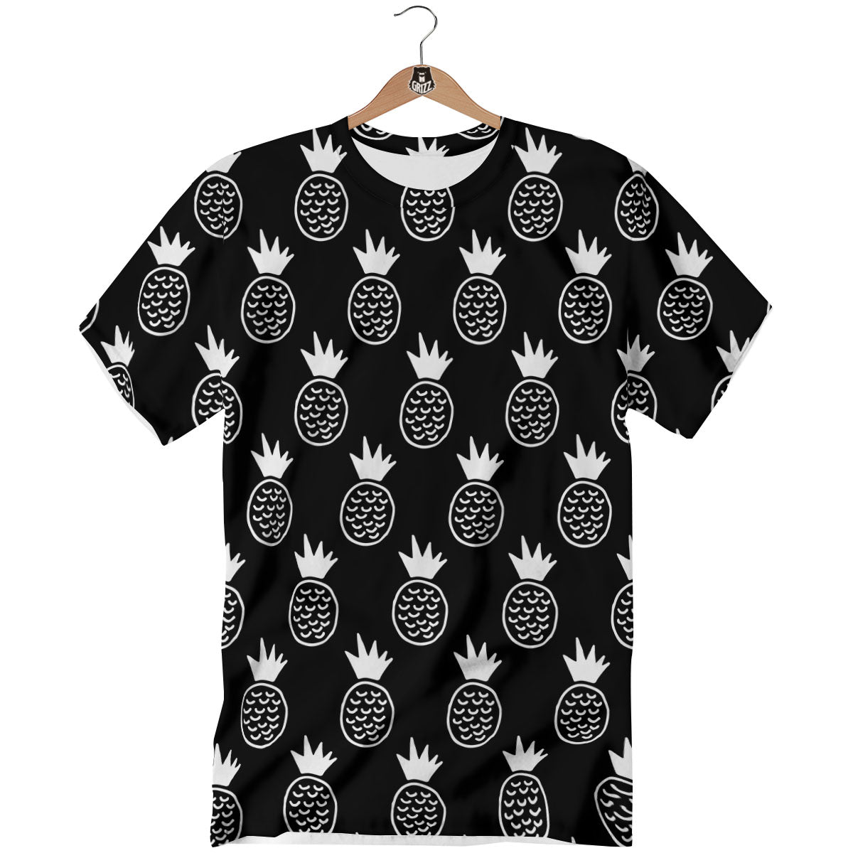 Cute Pineapple Black Print Pattern T-Shirt-grizzshop