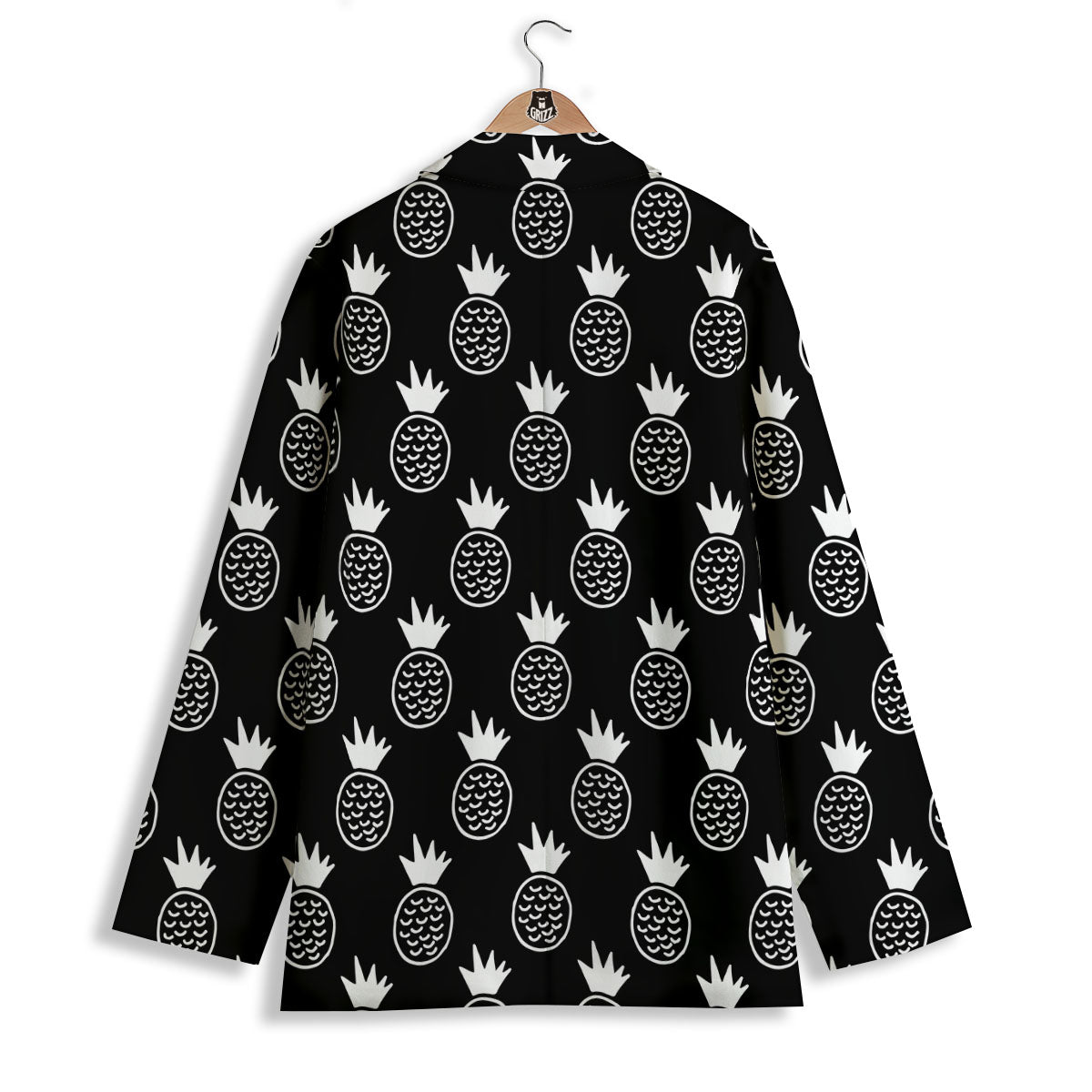 Cute Pineapple Black Print Pattern Women's Blazer-grizzshop