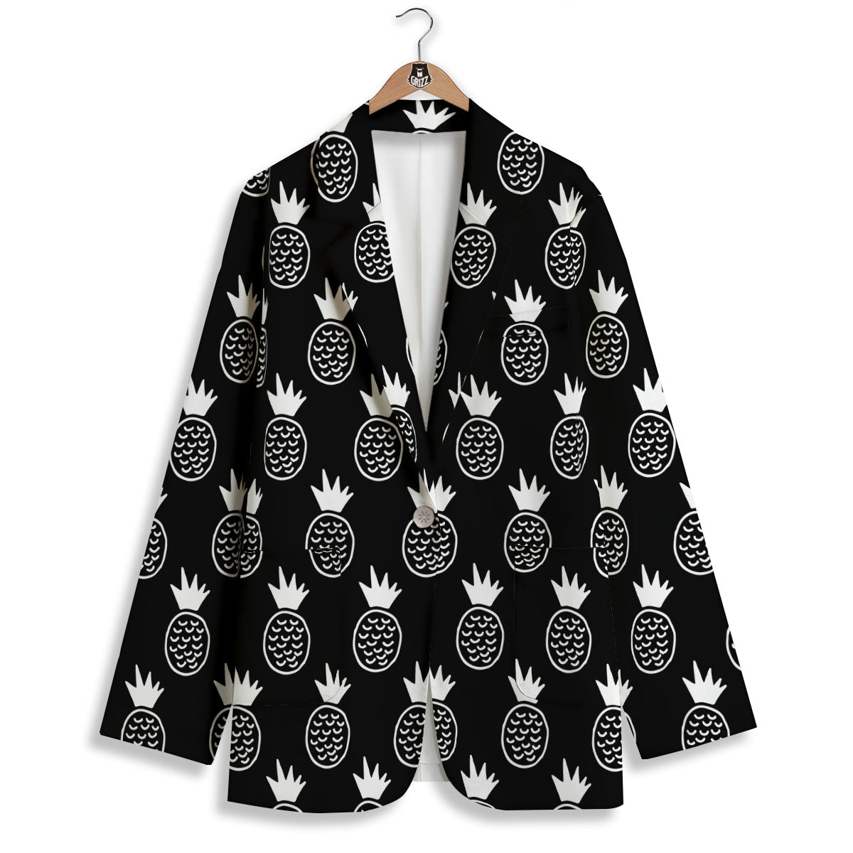 Cute Pineapple Black Print Pattern Women's Blazer-grizzshop