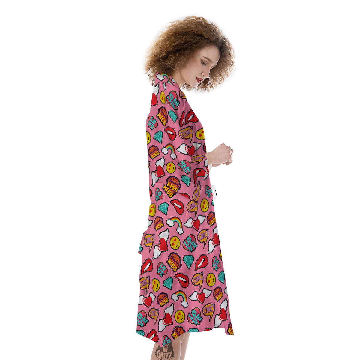 Cute Pink Girl In Pop Art Style Print Pattern Kimono-grizzshop