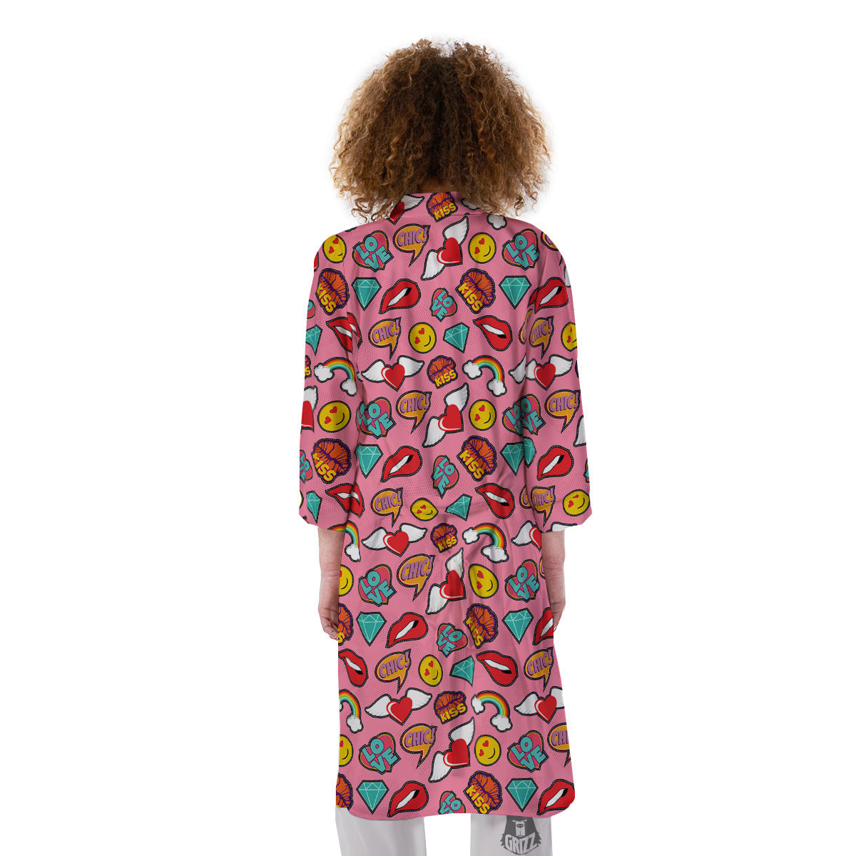 Cute Pink Girl In Pop Art Style Print Pattern Kimono-grizzshop