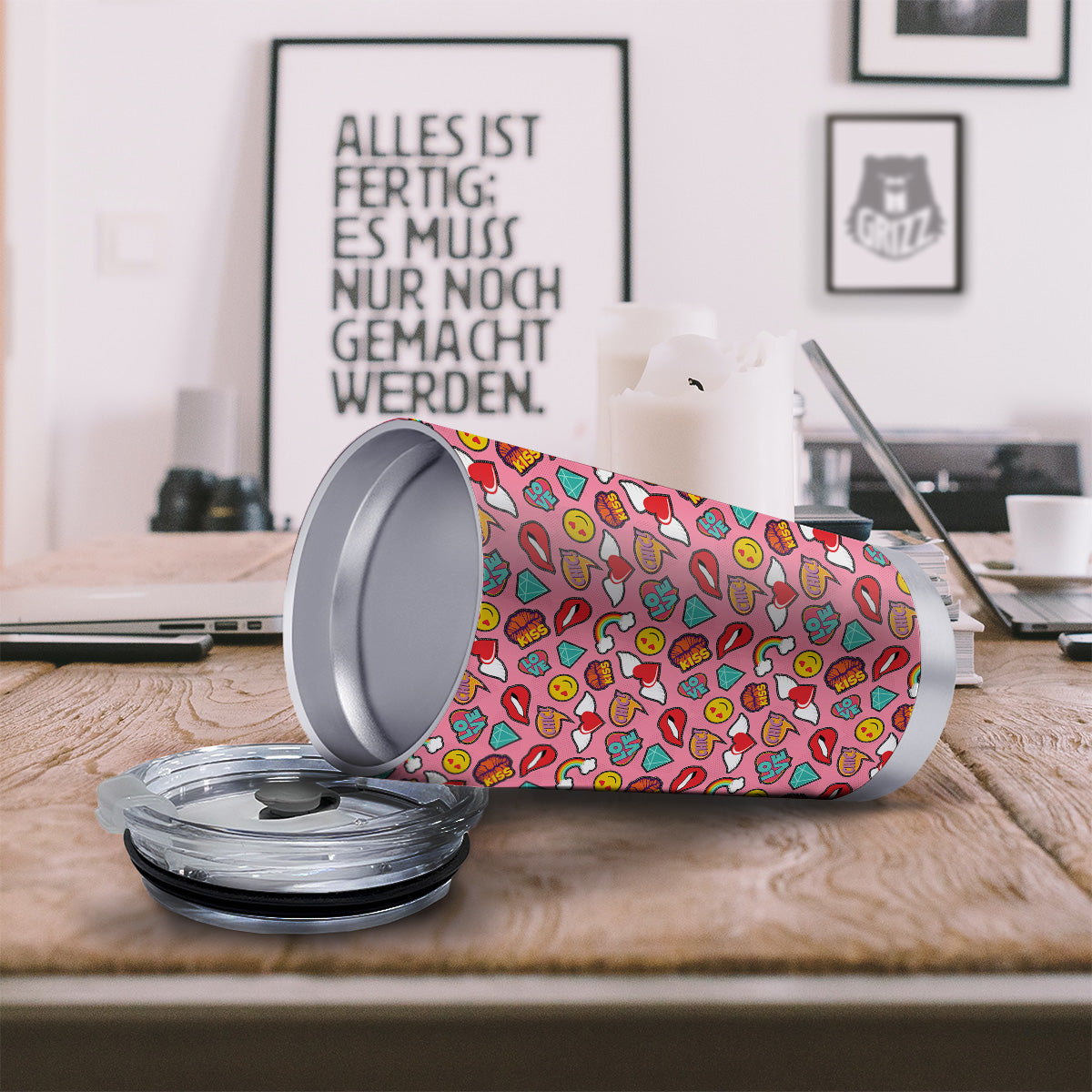 Cute Pink Girl In Pop Art Style Print Pattern Tumbler-grizzshop