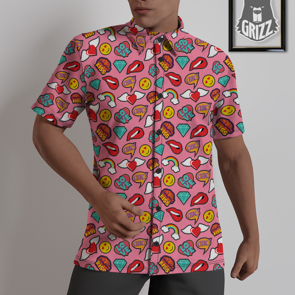 Cute Pink Girl In Pop Art Style Print Pattern Untucked Shirts