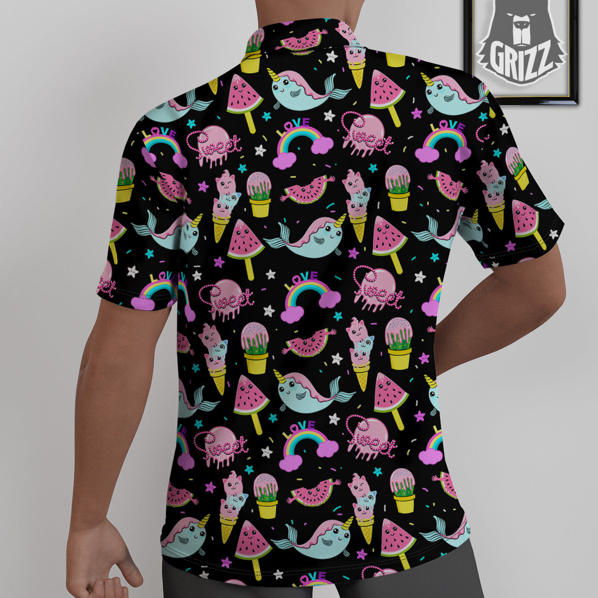 Cute Pink Ice Cream Narwhal Rainbow Print Pattern Untucked Shirts-grizzshop