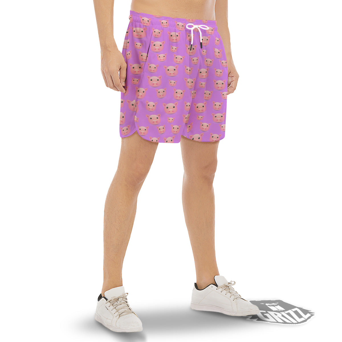 Cute Pink Pig Face Emoji Print Pattern Men's Gym Shorts-grizzshop