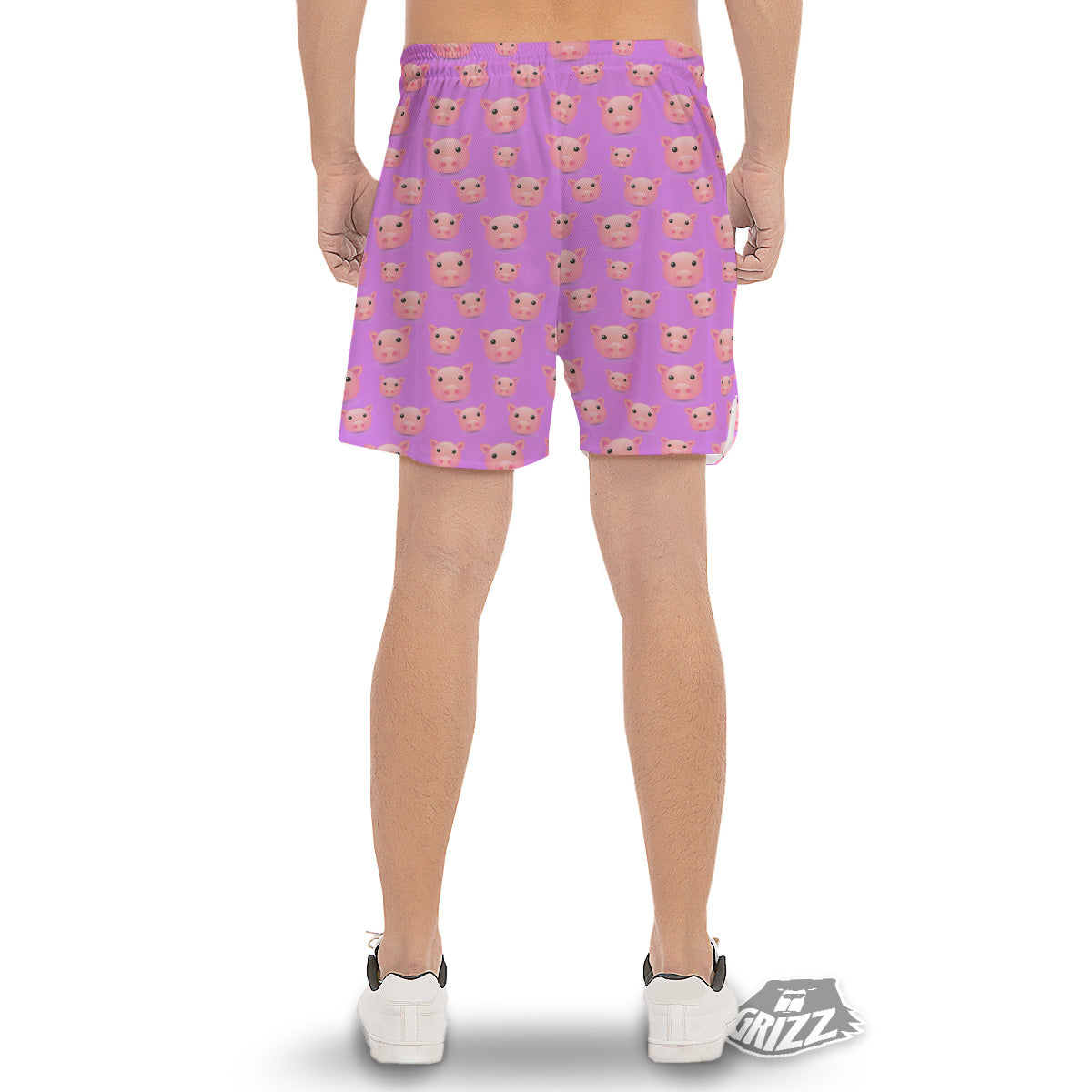 Cute Pink Pig Face Emoji Print Pattern Men's Gym Shorts-grizzshop
