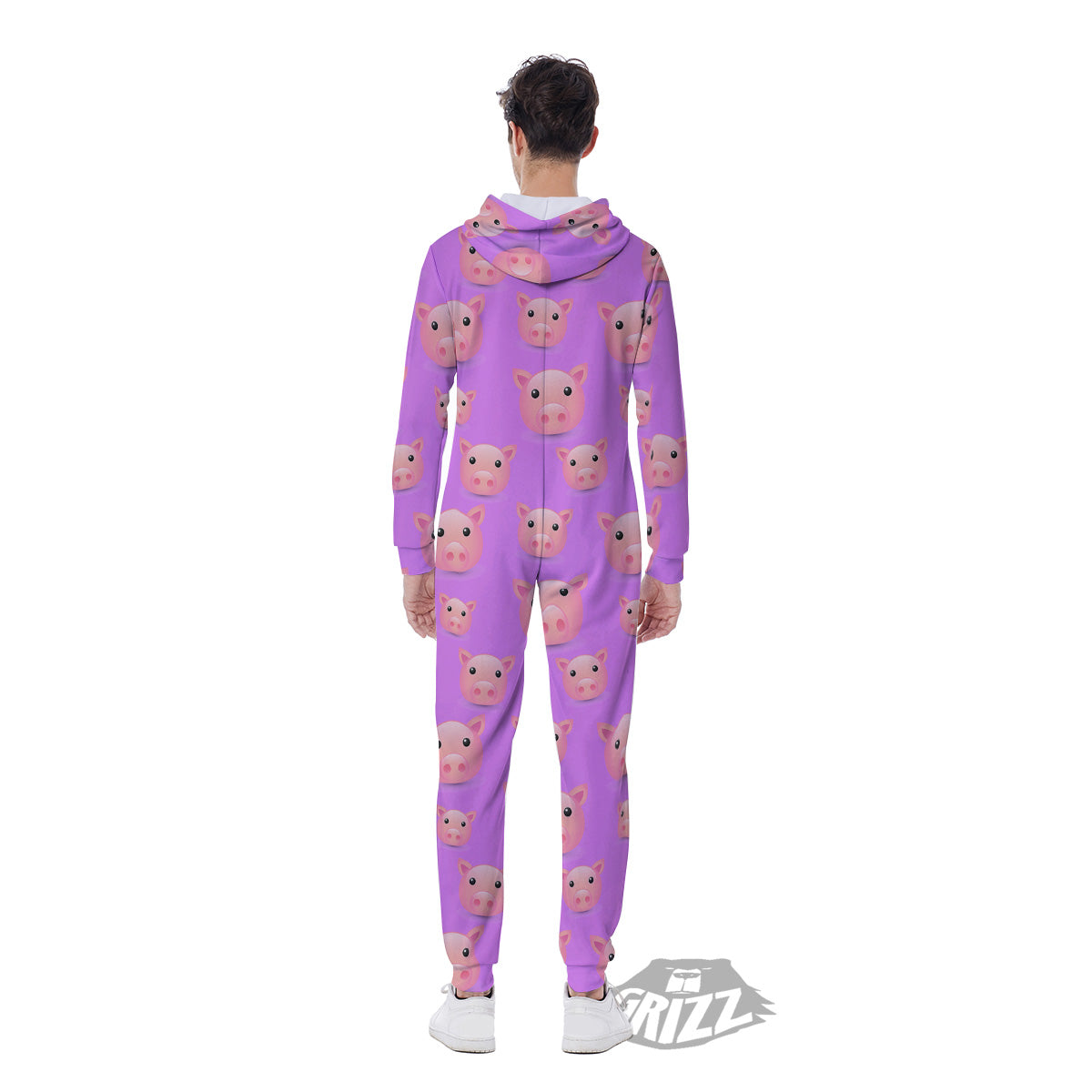 Cute Pink Pig Face Emoji Print Pattern Men's Jumpsuit-grizzshop