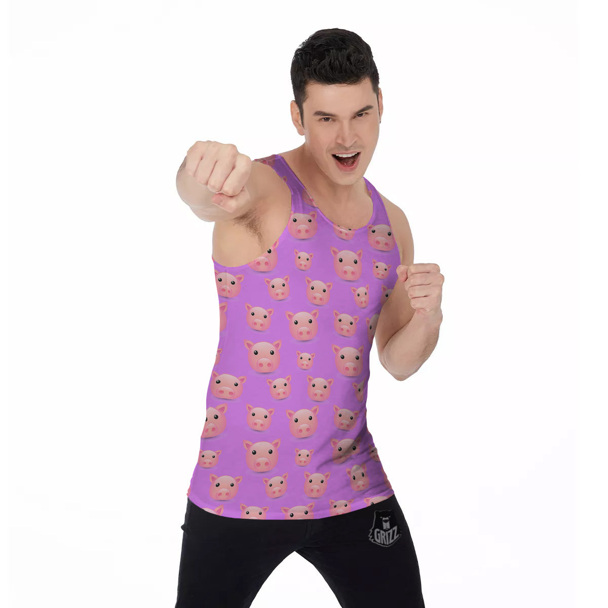 Cute Pink Pig Face Emoji Print Pattern Men's Tank Top-grizzshop