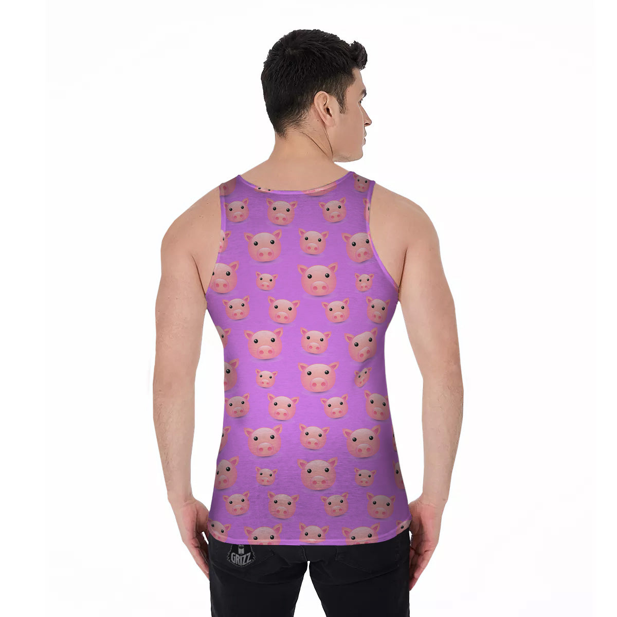 Cute Pink Pig Face Emoji Print Pattern Men's Tank Top-grizzshop