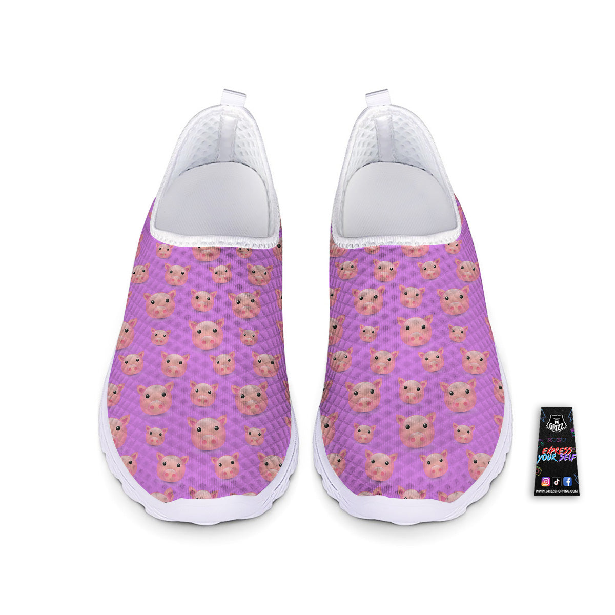 Cute Pink Pig Face Emoji Print Pattern Nurse Shoes-grizzshop