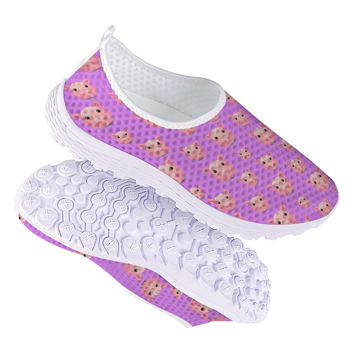 Cute Pink Pig Face Emoji Print Pattern Nurse Shoes-grizzshop