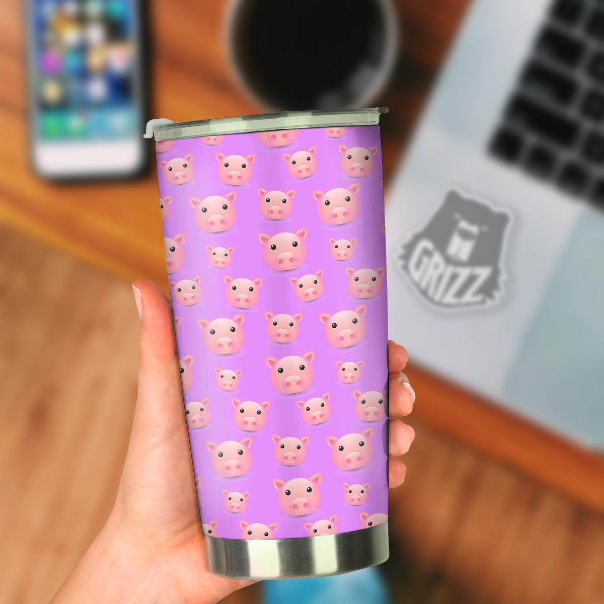 Cute Pink Pig Face Emoji Print Pattern Tumbler-grizzshop