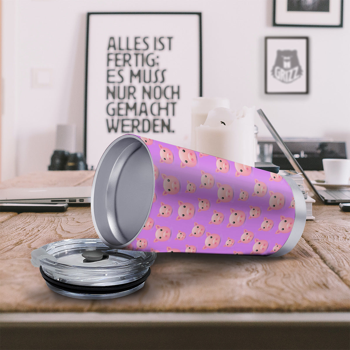Cute Pink Pig Face Emoji Print Pattern Tumbler-grizzshop