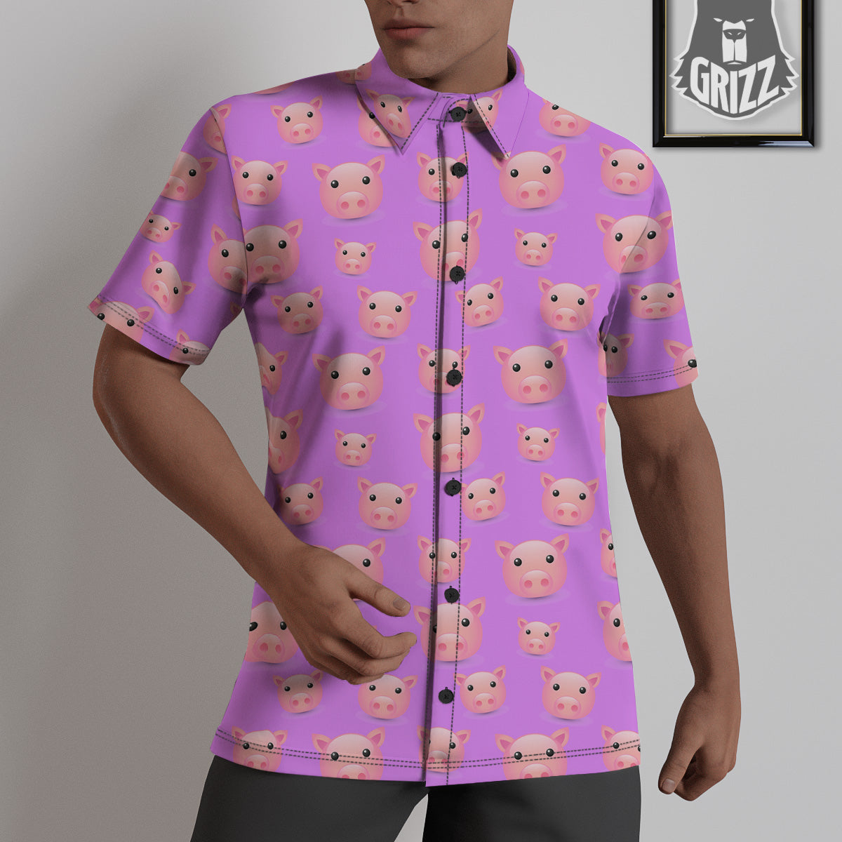 Cute Pink Pig Face Emoji Print Pattern Untucked Shirts-grizzshop