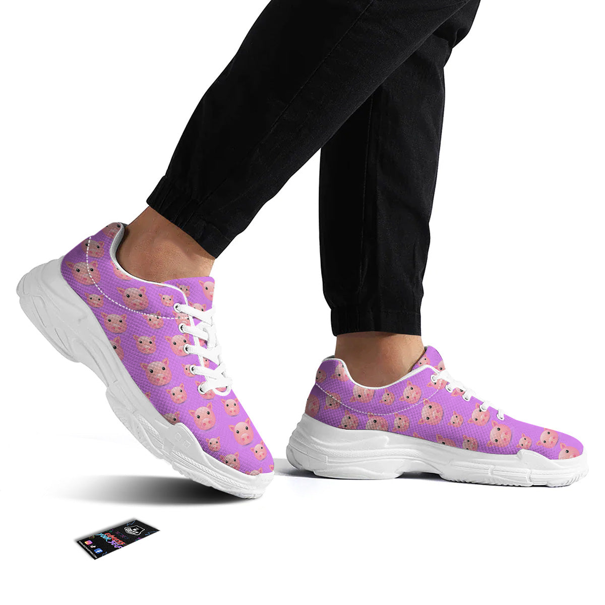 Cute Pink Pig Face Emoji Print Pattern White Chunky Shoes-grizzshop