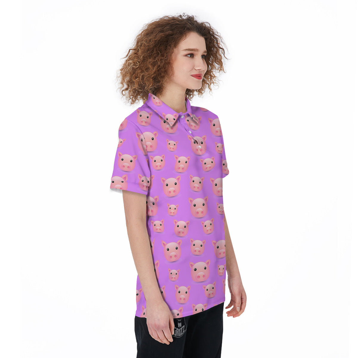 Cute Pink Pig Face Emoji Print Pattern Women's Golf Shirts-grizzshop