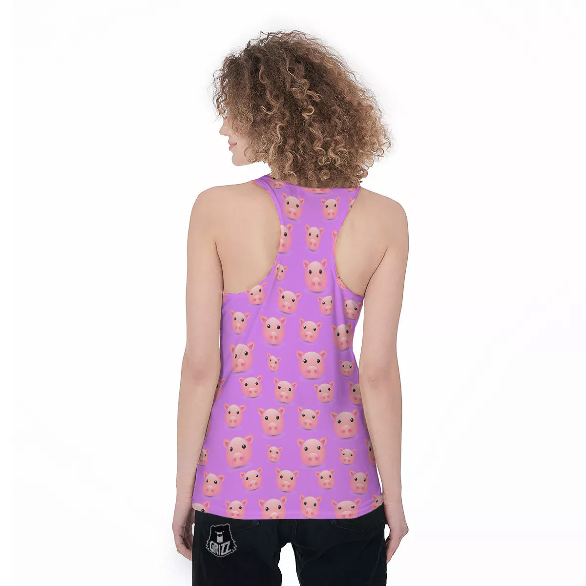 Cute Pink Pig Face Emoji Print Pattern Women's Racerback Tank Top-grizzshop