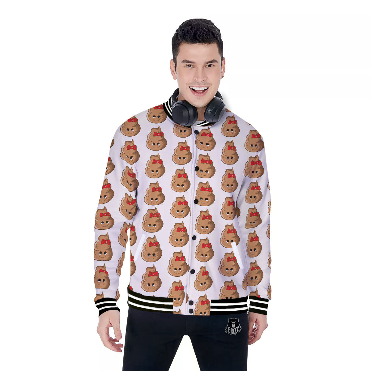 Cute Poop Print Pattern Baseball Jacket-grizzshop