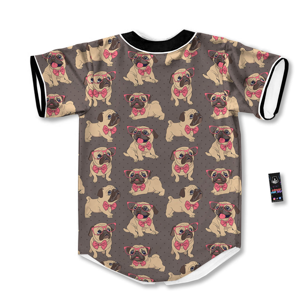 Cute Pug Print Pattern Baseball Jersey-grizzshop