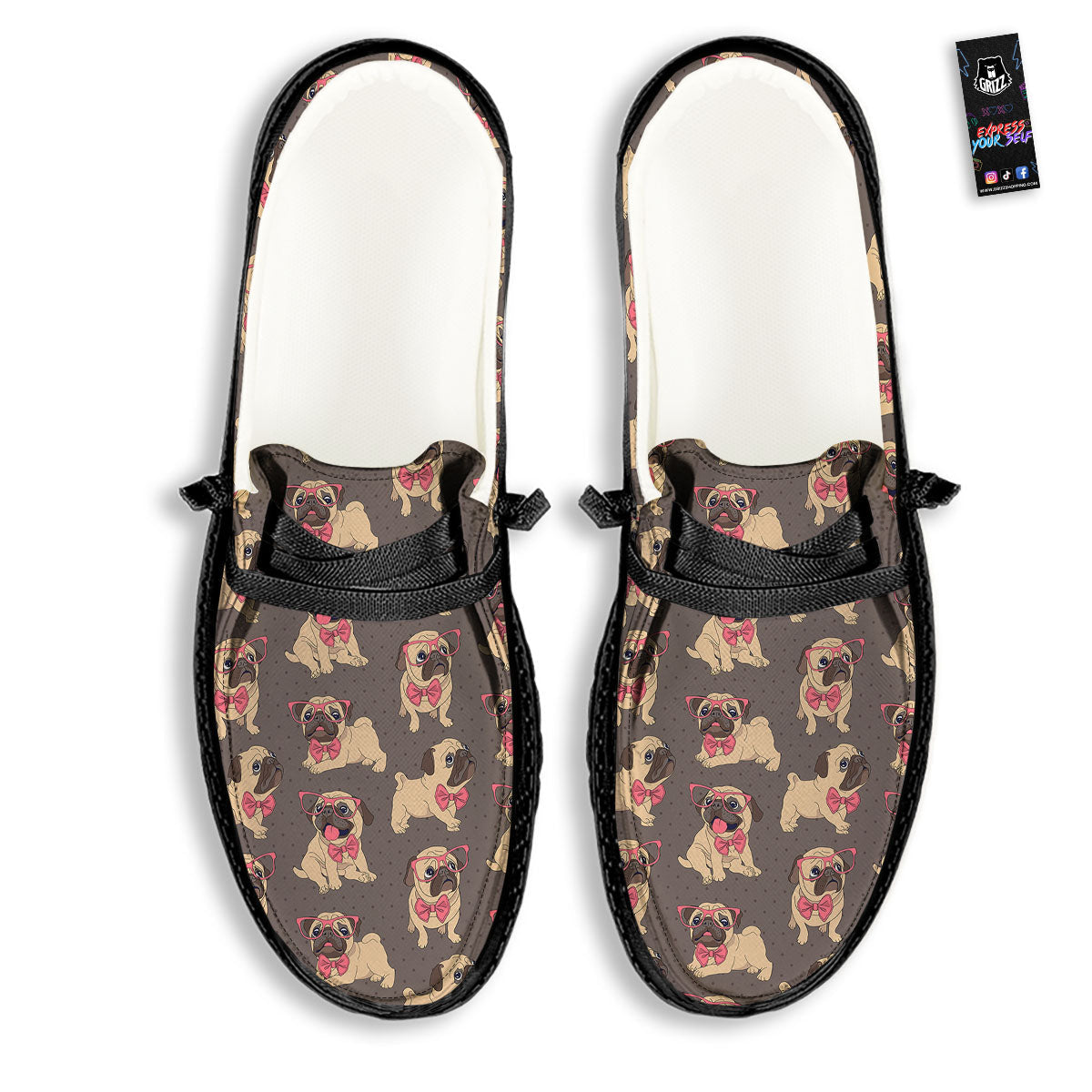 Cute Pug Print Pattern Black Loafers-grizzshop
