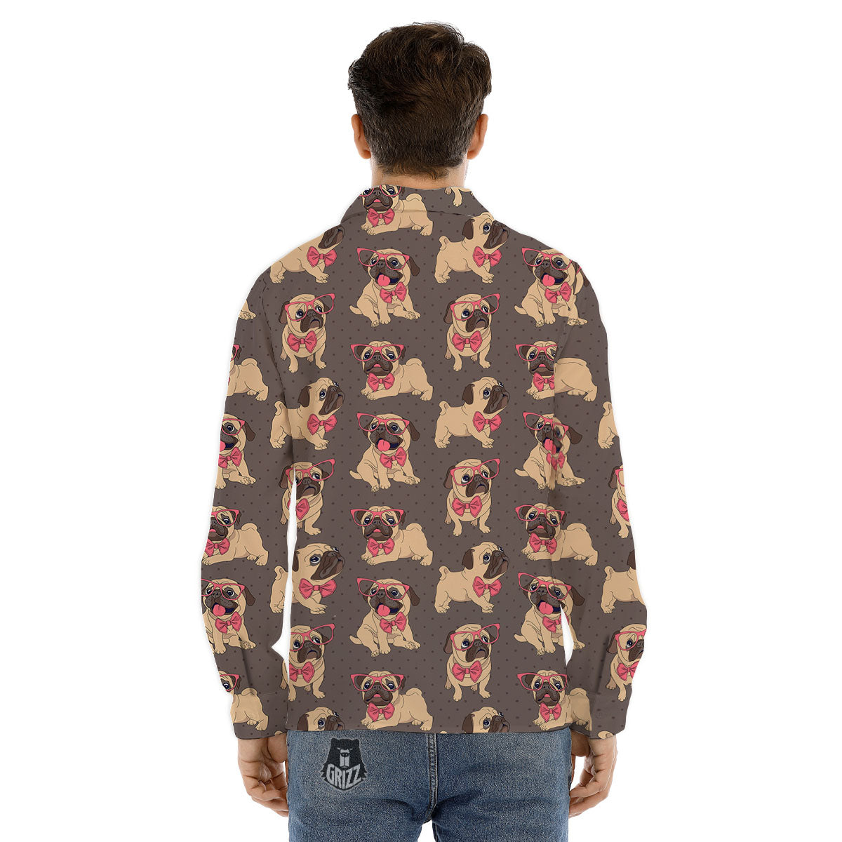 Cute Pug Print Pattern Men's Dress Shirts-grizzshop
