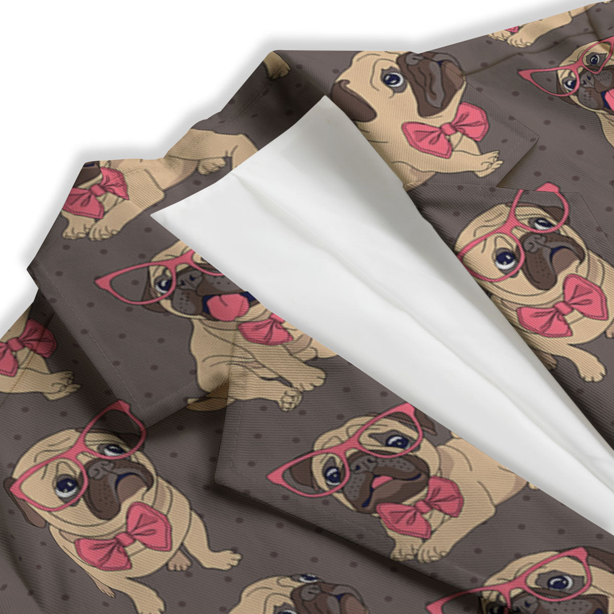 Cute Pug Print Pattern Women's Blazer-grizzshop
