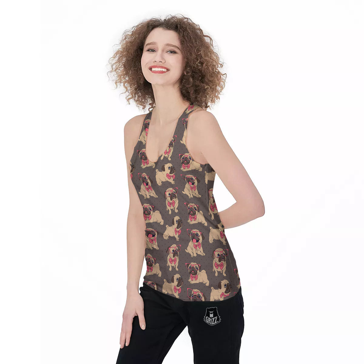 Cute Pug Print Pattern Women's Racerback Tank Top-grizzshop