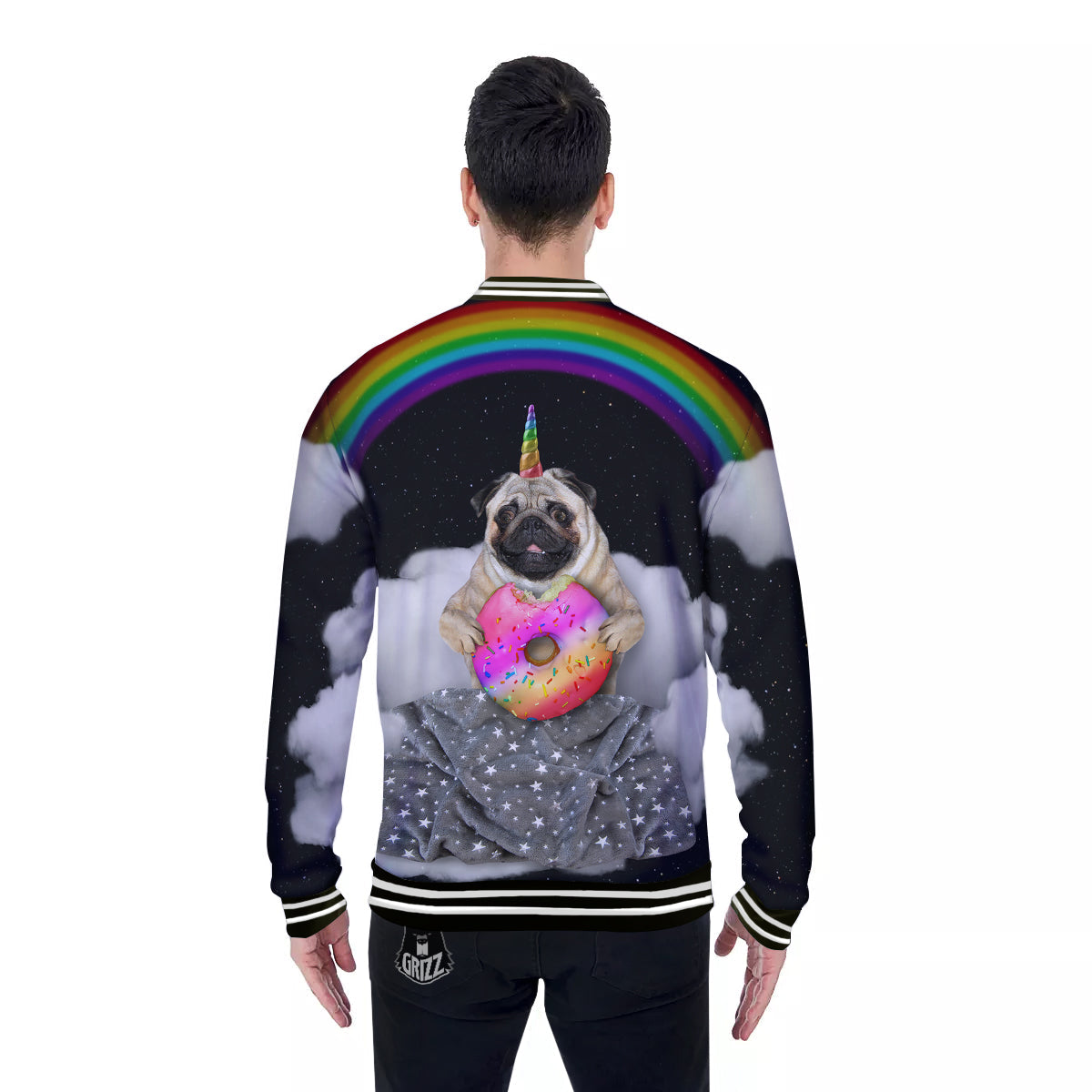 Cute Pug Unicorn Print Baseball Jacket-grizzshop