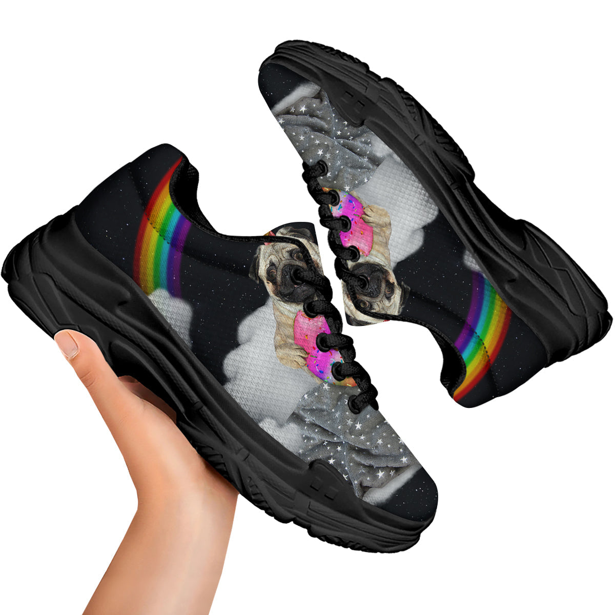 Cute Pug Unicorn Print Black Chunky Shoes-grizzshop