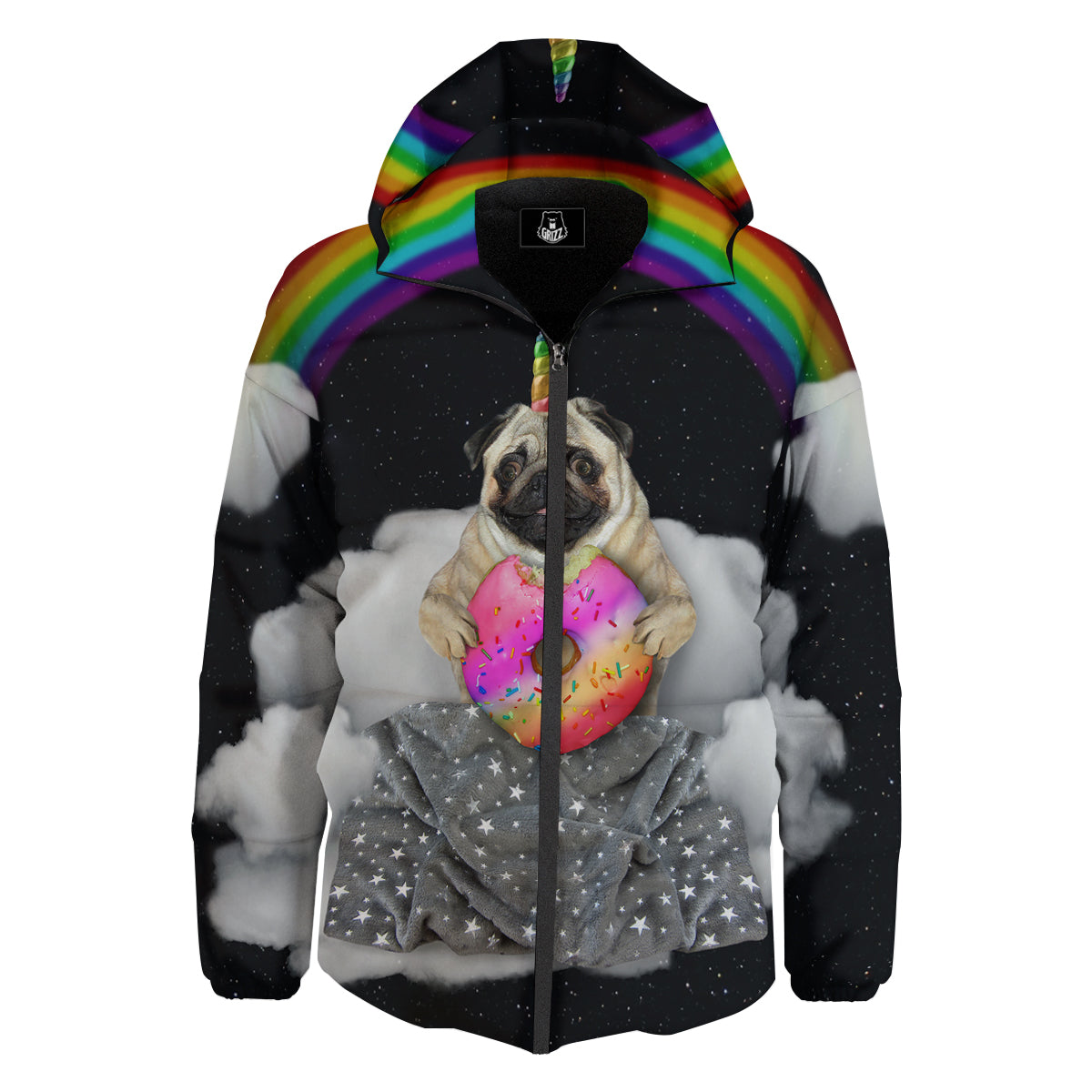 Cute Pug Unicorn Print Down Jacket-grizzshop