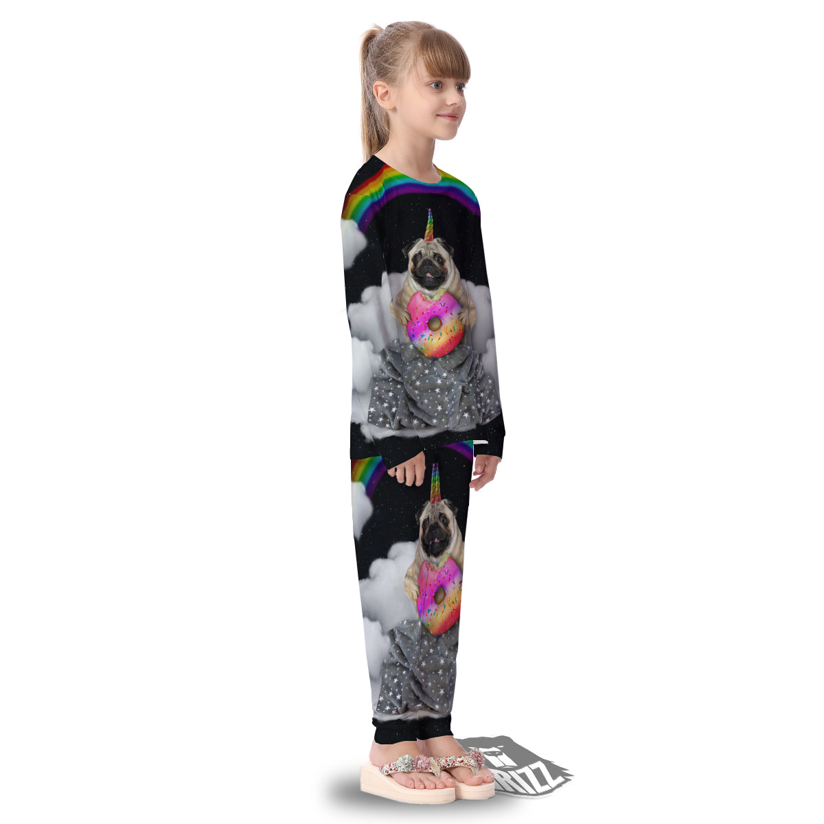 Cute Pug Unicorn Print Kid's Pajamas-grizzshop