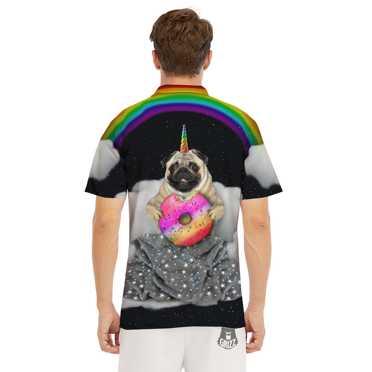 Cute Pug Unicorn Print Men's Golf Shirts-grizzshop